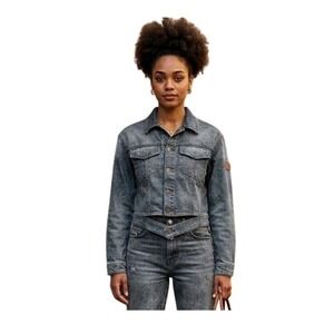 LNDN Landon Denim Crop Classic Denim Jean Jacket Cutouts S‎